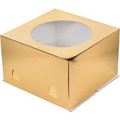 Коробка для торта Золотая с окном 30х30х19 см