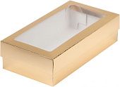 Коробка для пряников и зефира Золото с прямоугольным окном 21х11х5,5 см