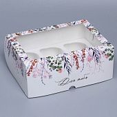 Коробка на 6 капкейков с окном "Венок", 25х17х10 см
