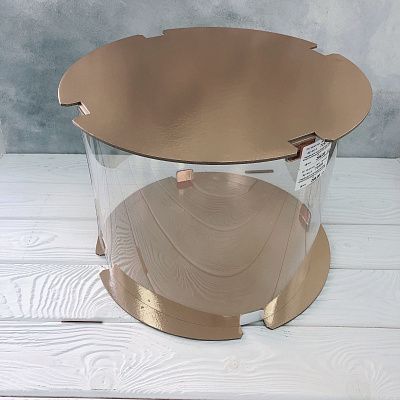 Коробка для торта прозрачная Тубус белая/золото диаметр 30 см высота 30 см