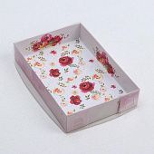 Коробка для макарон с пластиковой крышкой «Цветы», 17х12х3 см