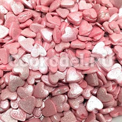 Посыпка "Сердечки розовые перламутровые 6-7 мм" (100 гр)
