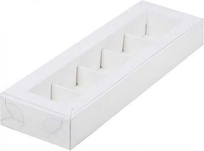 Коробка для 5 конфет Белая с пластиковой крышкой, 23,5х7х3 см