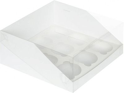 Коробка на 9 капкейков Белая с пластиковой крышкой 23,5х23,5х10 см