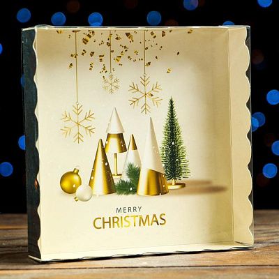 Коробочка для печенья с пластиковой крышкой "Рождество", 15х15х3 см