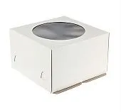 Коробка для торта Белая с круглым окном 24х24х24 см гофрокартон