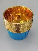 Форма бумажная капсула Маффин Голубой золотой кант 100 шт 50х40 мм