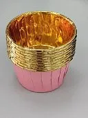 Форма бумажная капсула Маффин Розовый золотой кант 100шт 50х40 мм